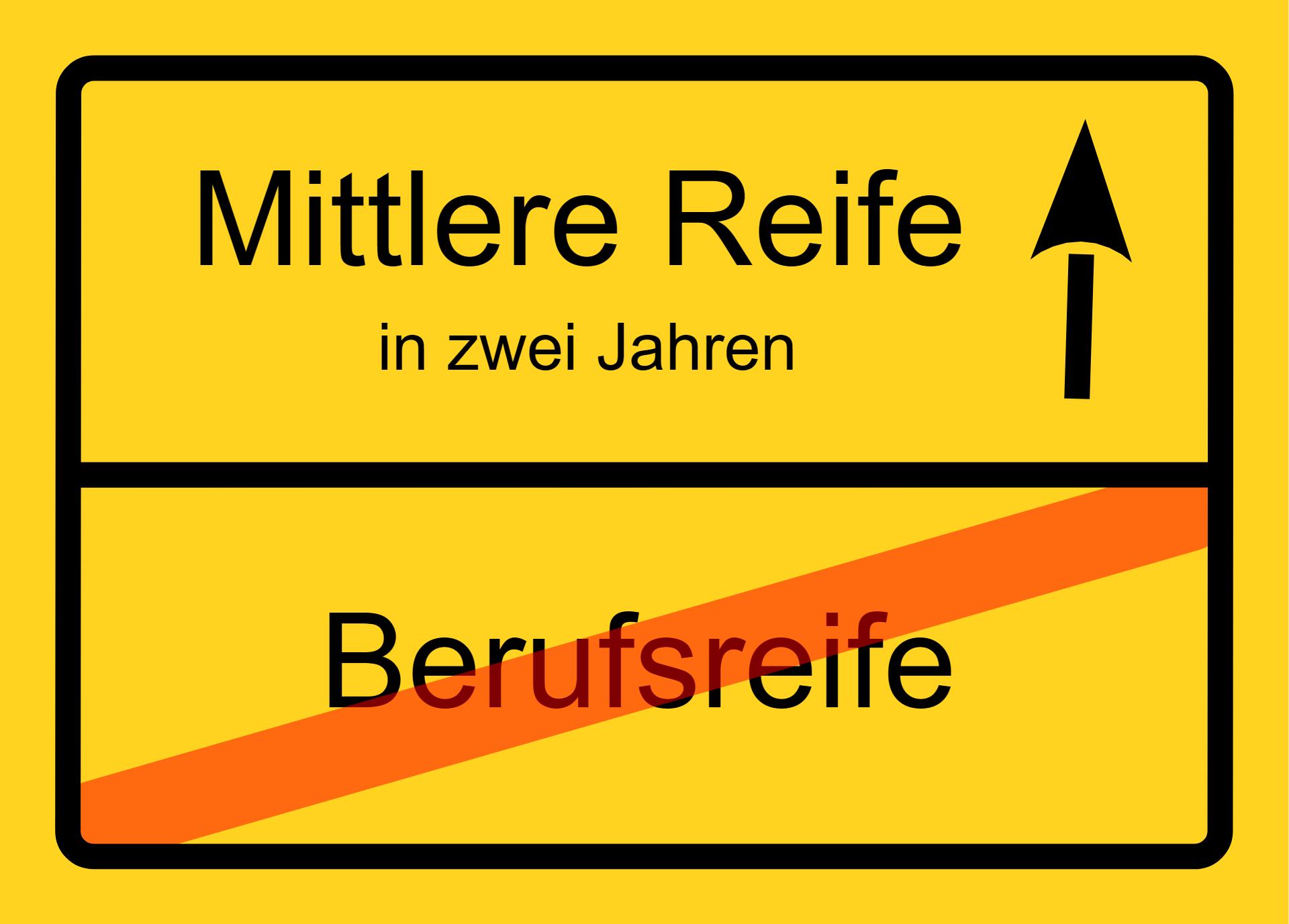 Verkehrsschild vom Hauptschulabschluss zur mittleren Reife